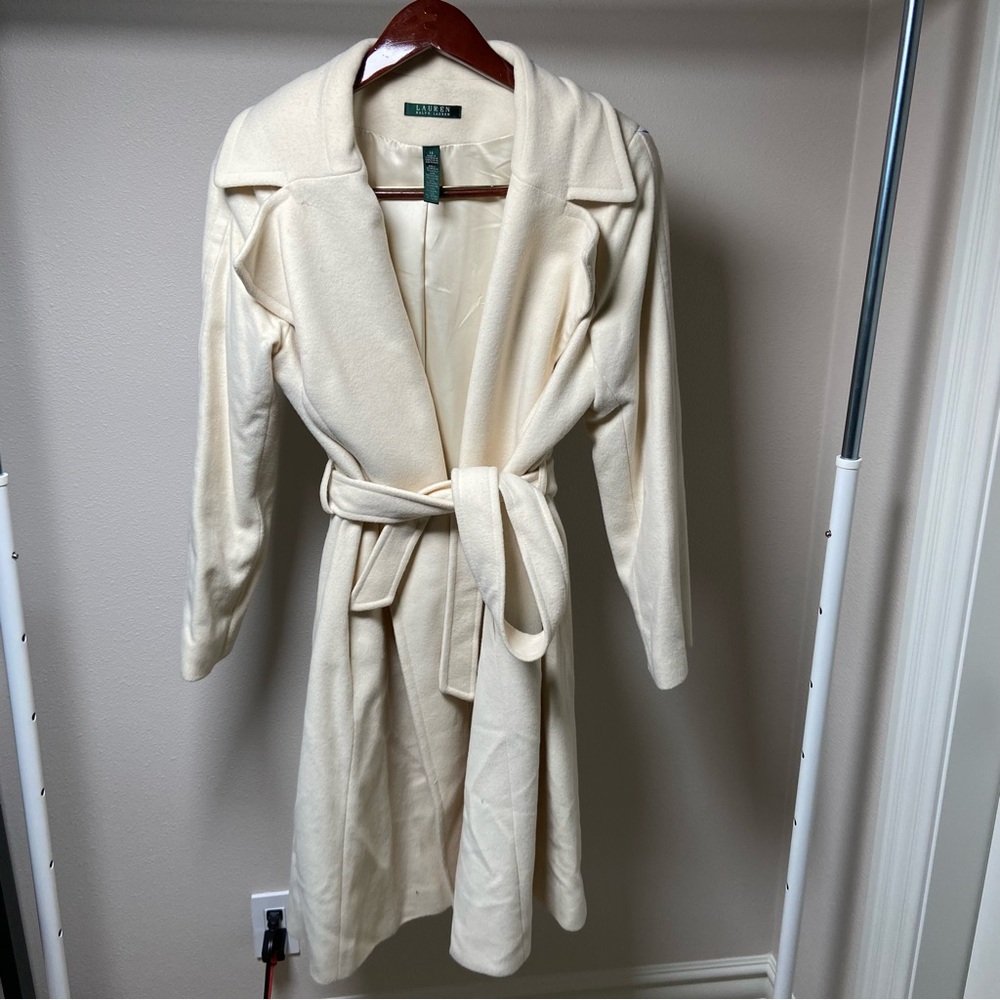 Ralph Lauren Wool Cashmere Ivory Coat Size 14 Belted